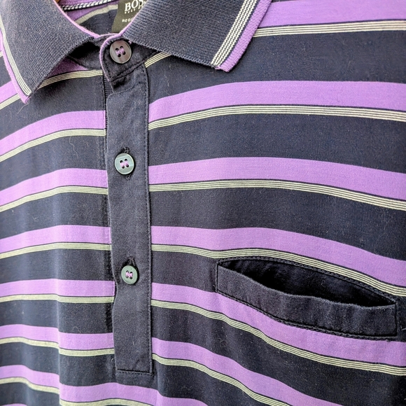 Hugo Boss Purple & Black Striped Polo Shirt – Size M #66 - Picture 3 of 7
